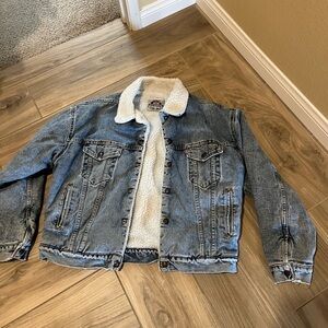 Men’s Jean sheep skin fully lined Denim Jacket generous size Large Vintage